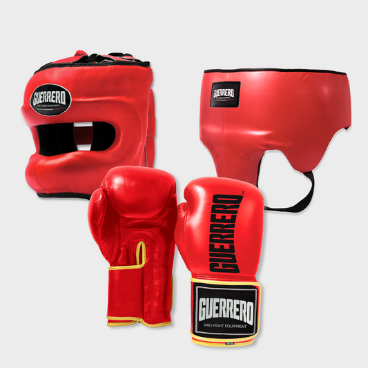 Guantoni Titan Più Caschetto Max Vision e Conchiglia Protettiva Rossa in vera pelle | Guerrero