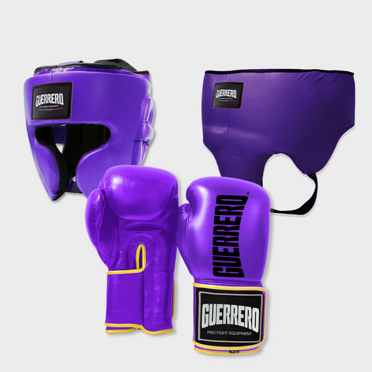 Guantoni Titan Più Caschetto Full Guard E Conchiglia Protettiva Viola in vera pelle | Guerrero