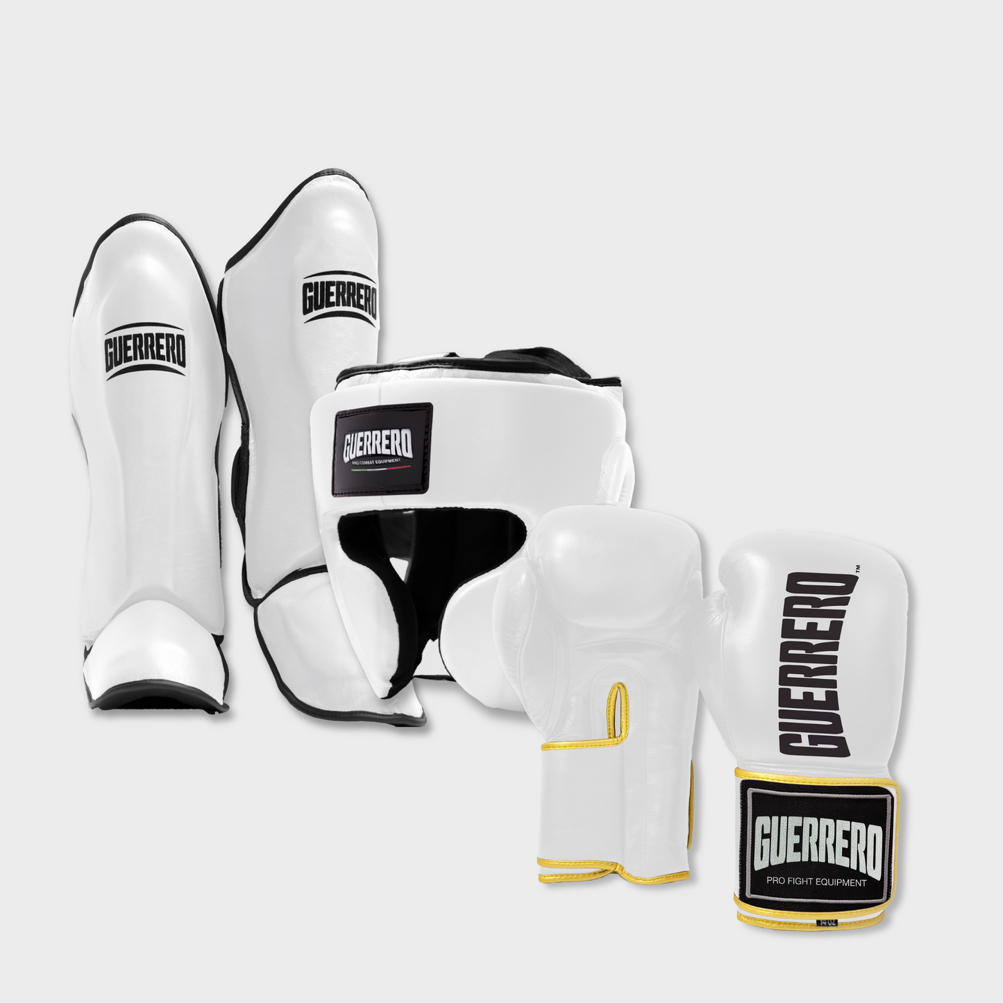 Guantoni Titan Più Caschetto Full Guard E Paratibia Impact Bianchi in vera pelle | Guerrero