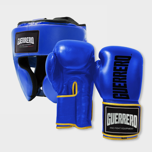 Guantoni Titan Più Caschetto Full Guard Blu in vera pelle | Guerrero