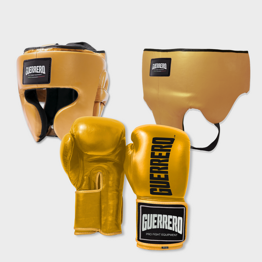 Guantoni Titan Più Caschetto Full Guard E Conchiglia Protettiva Oro in vera pelle | Guerrero