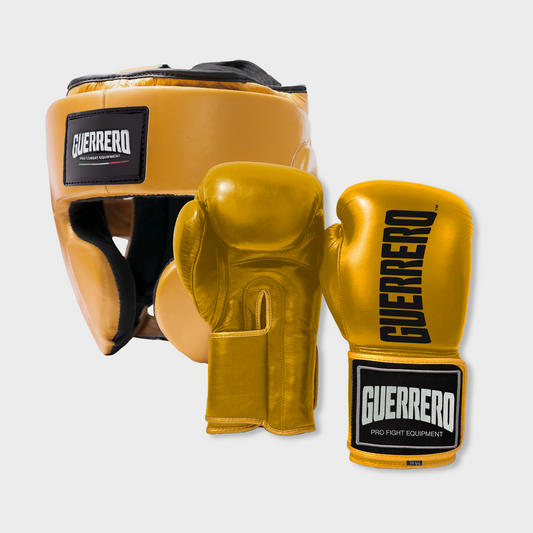 Guantoni Titan Più Caschetto Full Guard Oro in vera pelle | Guerrero